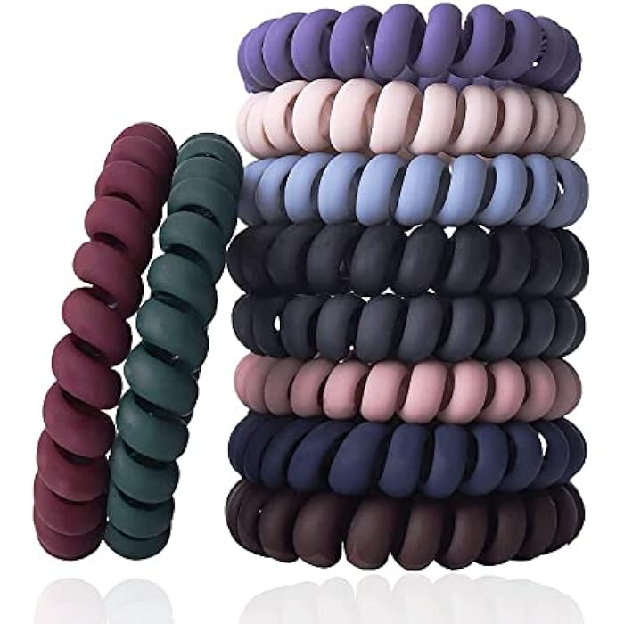 SIADEE 10 Piece Hair Ties For Thick Hair, Coil Elastics Hair Ties, Multicolor Medium Spiral Hair Ties, No Crease Hair Coils, Telephone Cord Plastic Hair Ties For Women And Girls (Matte color) - Image 1